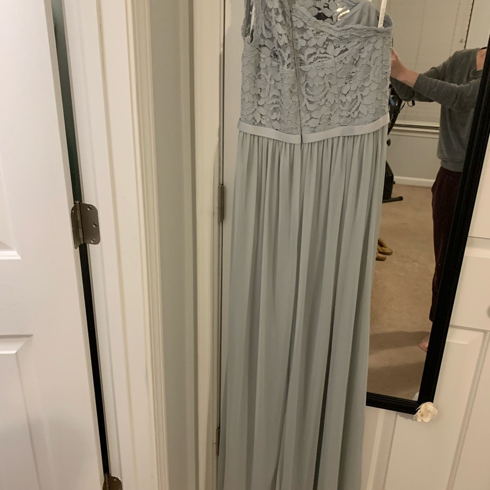 David’s Bridal One Shoulder Lace Bridesmaid Dress Size 4 Mystic - Picture 3 of 4